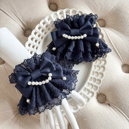 Blue Accents) Navy Cuffs Wrist Pearl Lolita (Lace