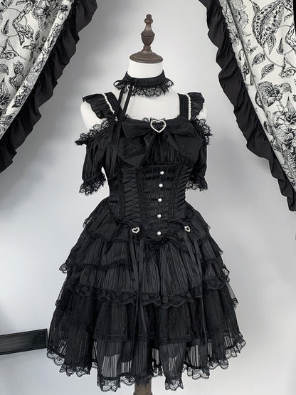 Black Off-Shoulder Lace Dress with Choker - Virtual Paradise