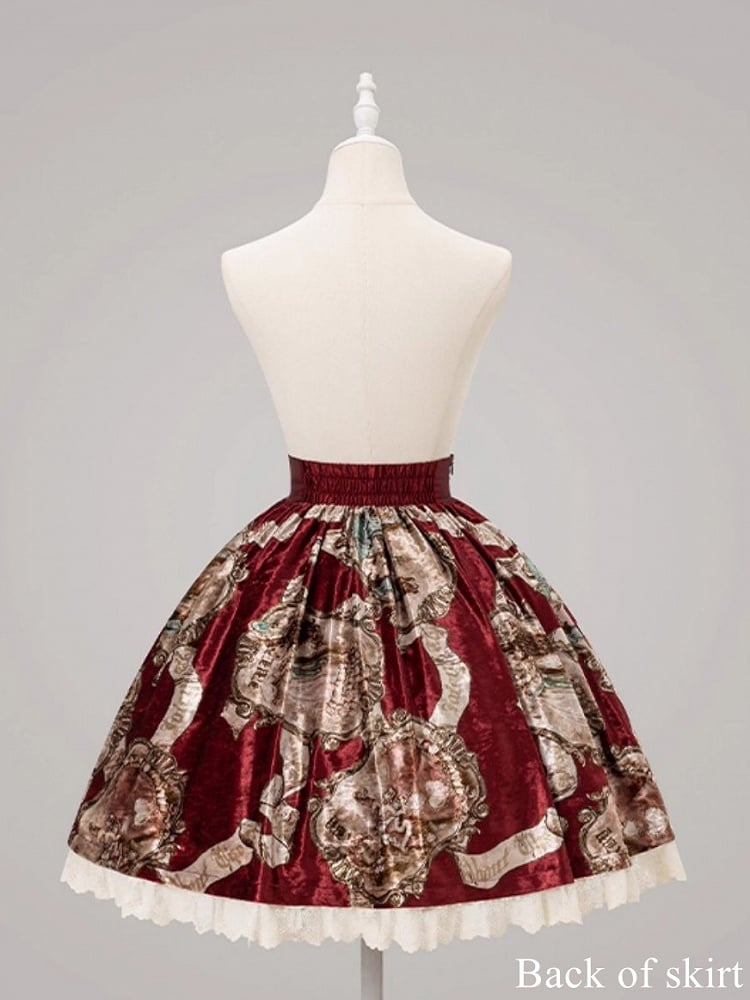 Red Baroque Wine Print Lolita Skirt Elegant Classic