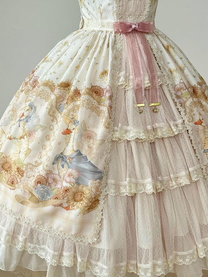 Sweet Light Print Jumper Beige Skirt Farm Sunflowers and Lolita Ducks