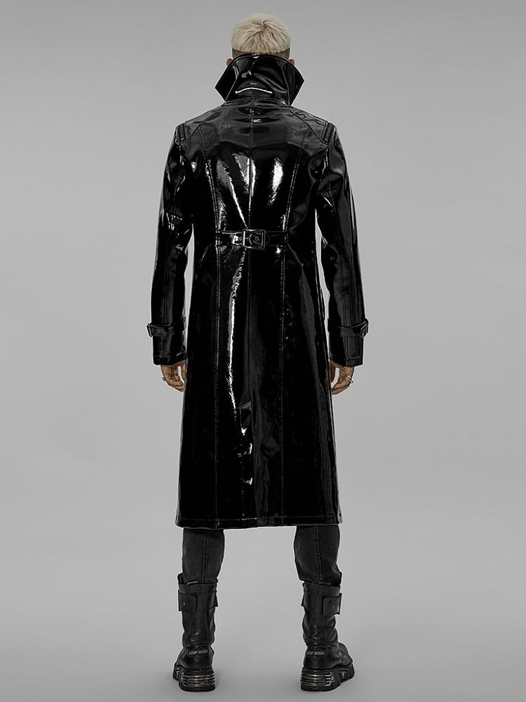 Black Men's Gothic Patent Leather Long Coat