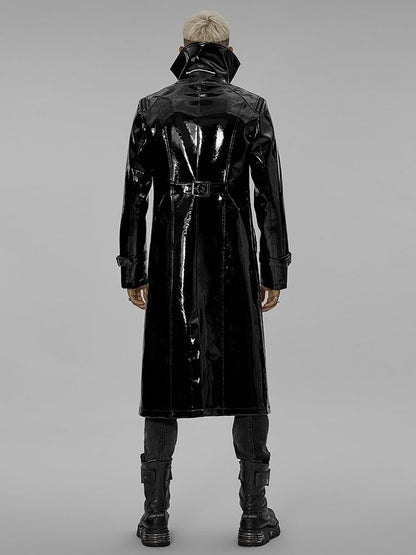 Black Coat Patent Goth Men's Long Leather
