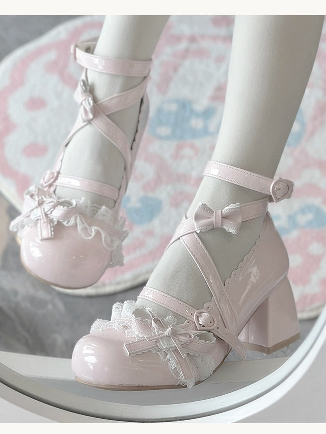 Janes Lolita Lace – Süßes Pink Mary Ruffled PU
