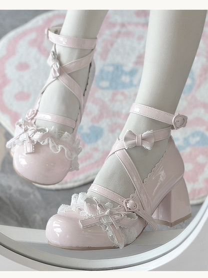 Janes Lolita Lace – Süßes Pink Mary Ruffled PU