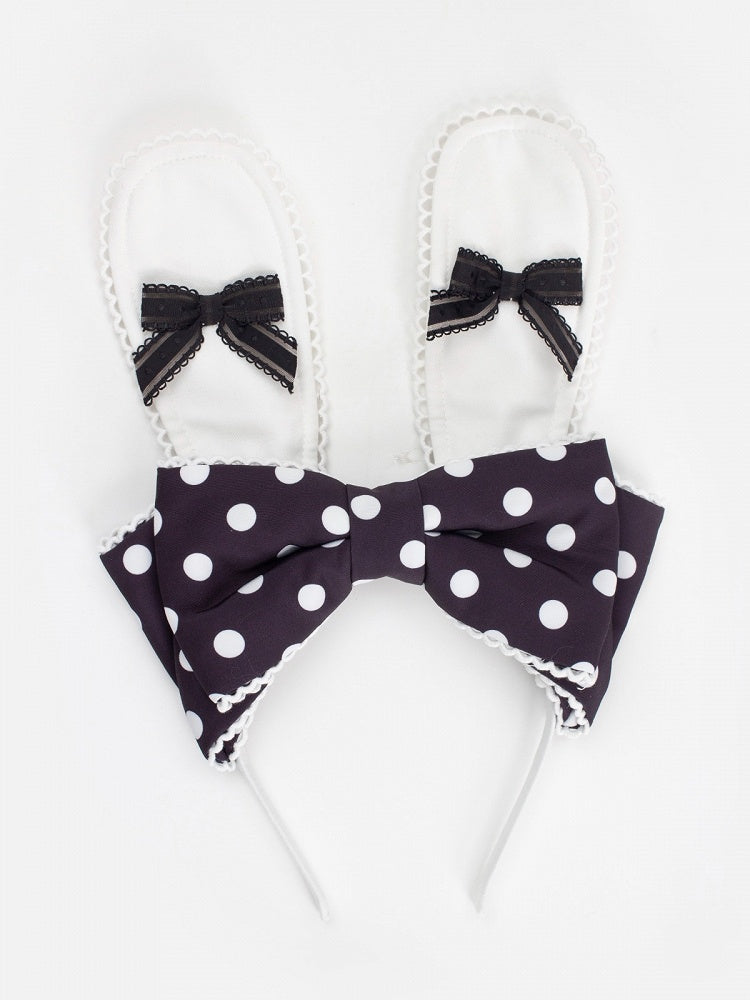 Bunny-Ear Bow Headband with Polka-Dot Pattern in Four Shades - MilkKitten