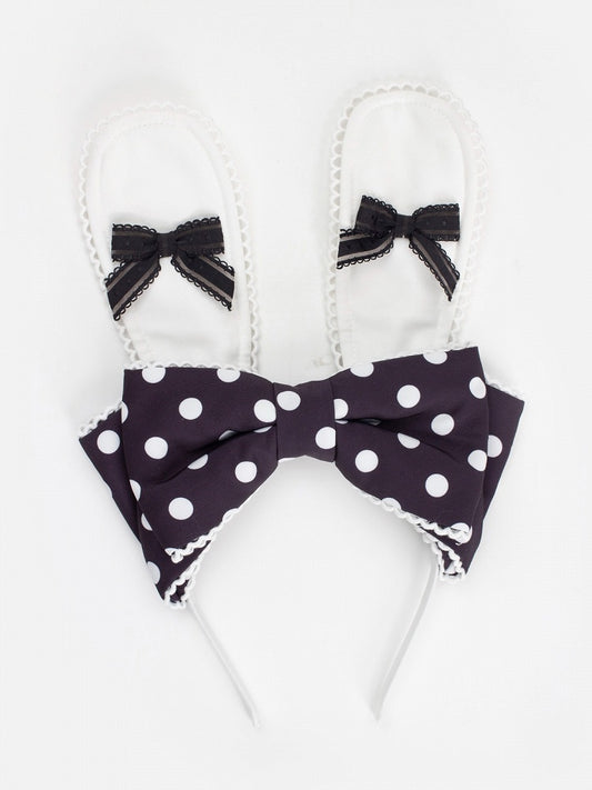 Bunny-Ear Bow Headband with Polka-Dot Pattern in Four Shades - MilkKitten