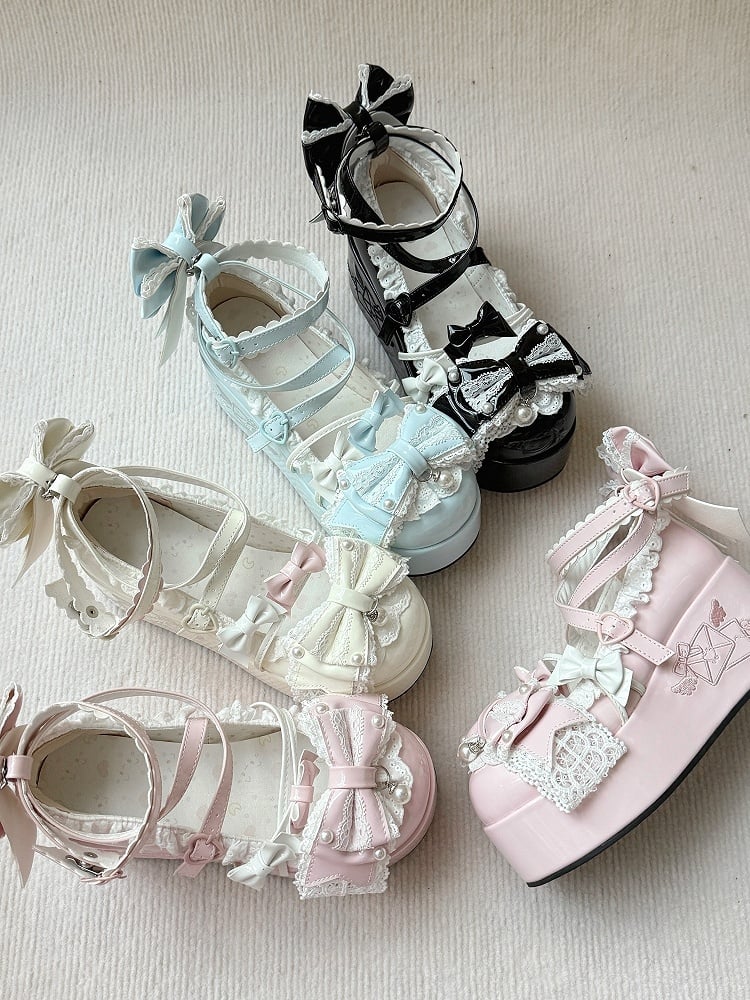 with in White Sweet PU Platforms Beadwork Lolita