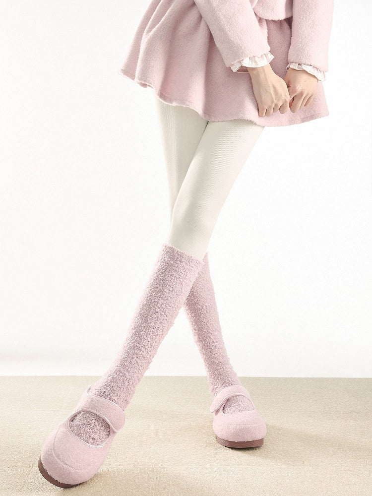 Calf 6-Color Fuzzy Socks Solid