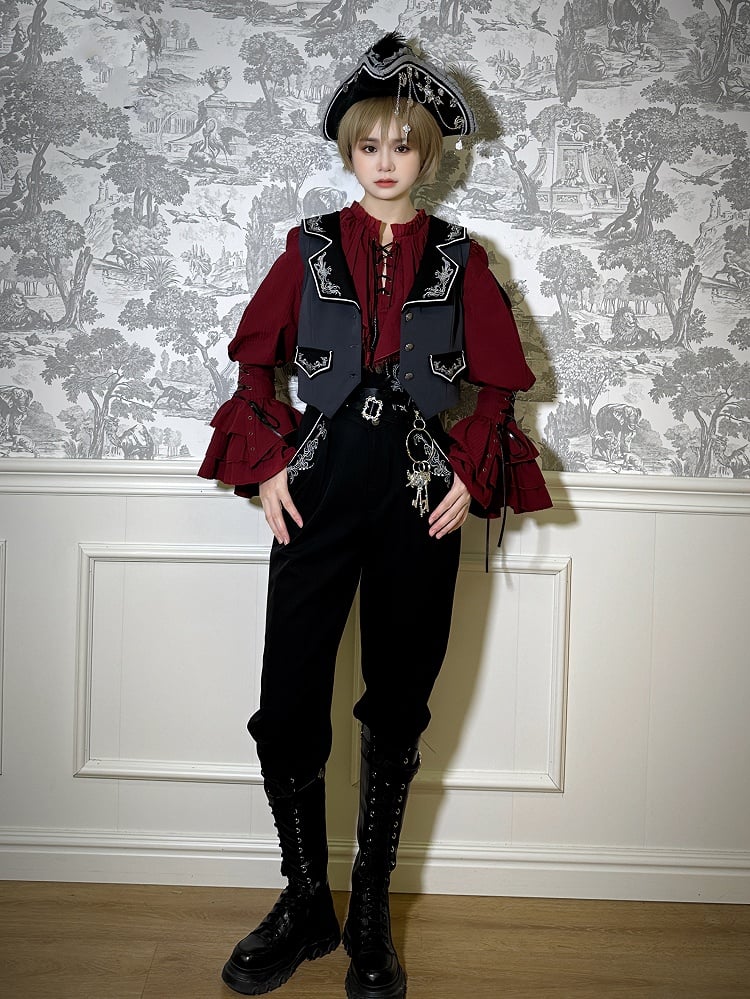 Lolita Corset with Belt Straps Black Ouji High Waist Pants