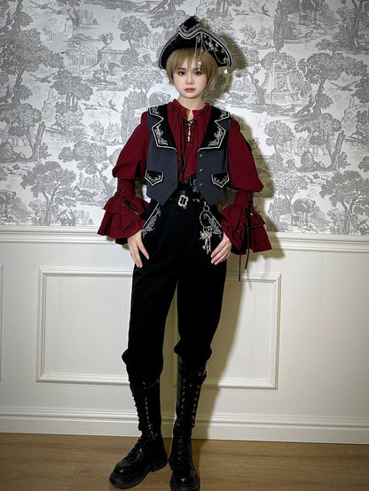 Lolita Corset with Belt Straps Black Ouji High Waist Pants