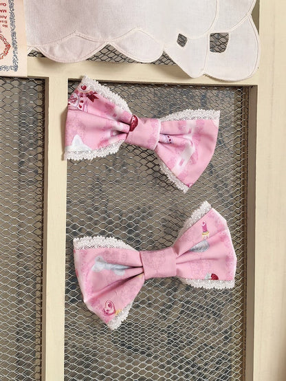 Rose / Cream / Crimson Lolita Bow Hair Clip - Pastry Chef