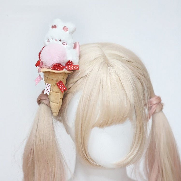 in Design Strawberry Cream Hairclip Ice Lolita Plush Rabbit Cone