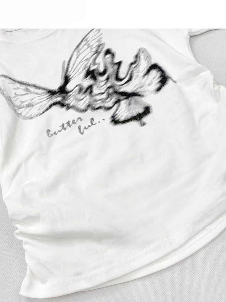 T-shirt Butterfly White Print Glamorous Bittersweet