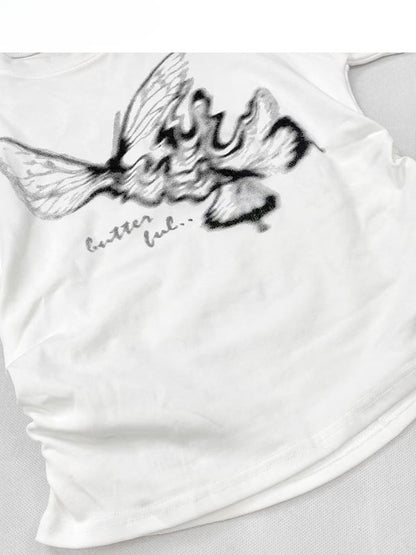 T-shirt Butterfly White Print Glamorous Bittersweet
