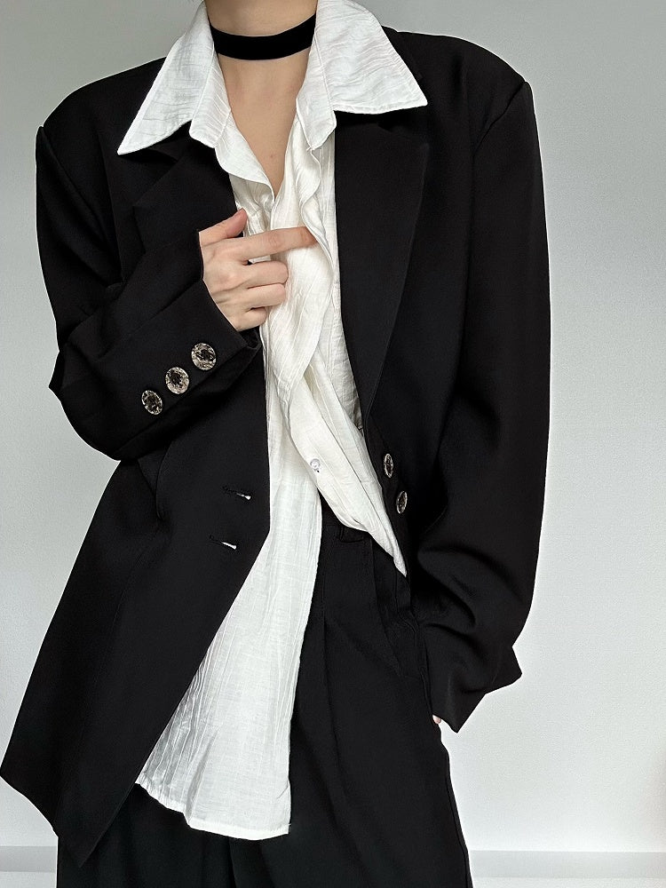 Collar Unisex Notched Lolita Vintage Ouji Cuffs Blazer Black Button with