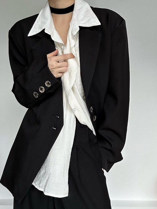 Collar Unisex Notched Lolita Vintage Ouji Cuffs Blazer Black Button with