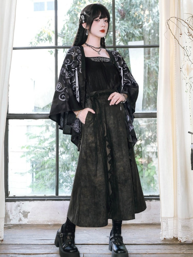 Chinese Gothic Black Chiffon Cardigan with Deer Print - Quirky Hut