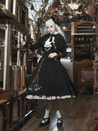 Jabot Top Black + Overall Juliette Shirt High Skirt Elegant Cropped Waist Sleeves Collar Lolita