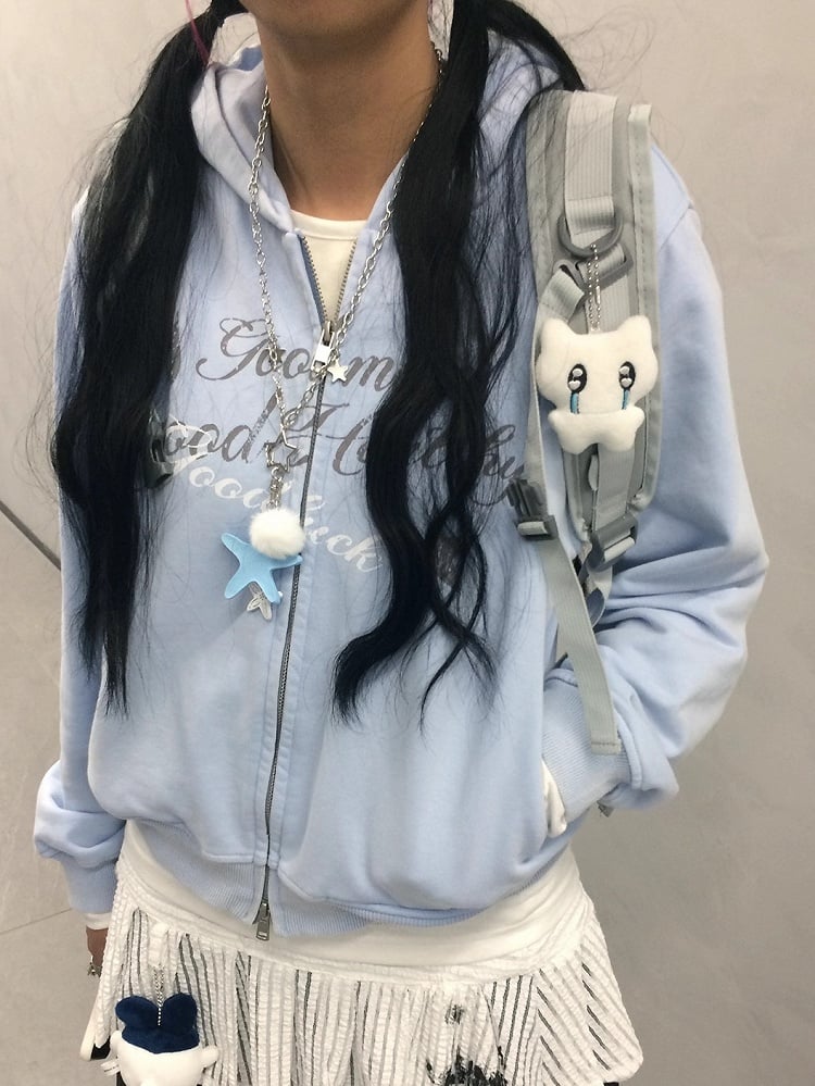 avec Patte boutonnée légère à capuche, deux voies, Bleu délavé - Lavage veste