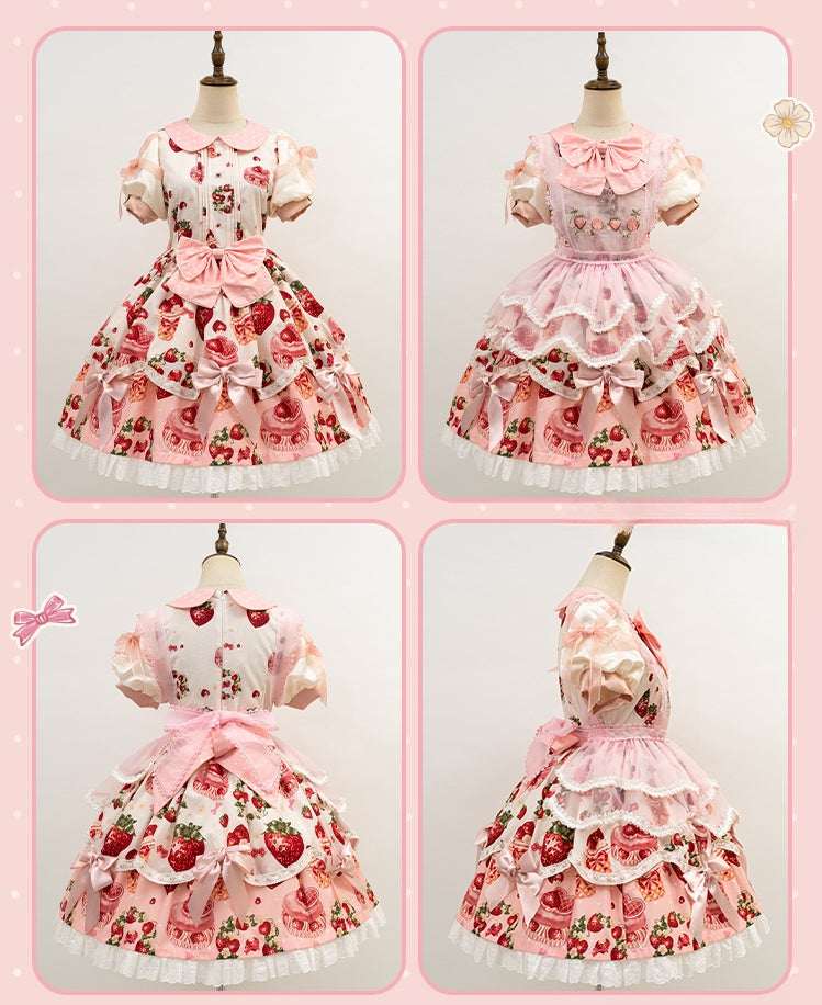Strawberry Pink Sweet Polka-dots Peter Pan Collar Lolita Dress