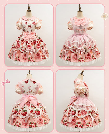 Strawberry Pink Sweet Polka-dots Peter Pan Collar Lolita Dress