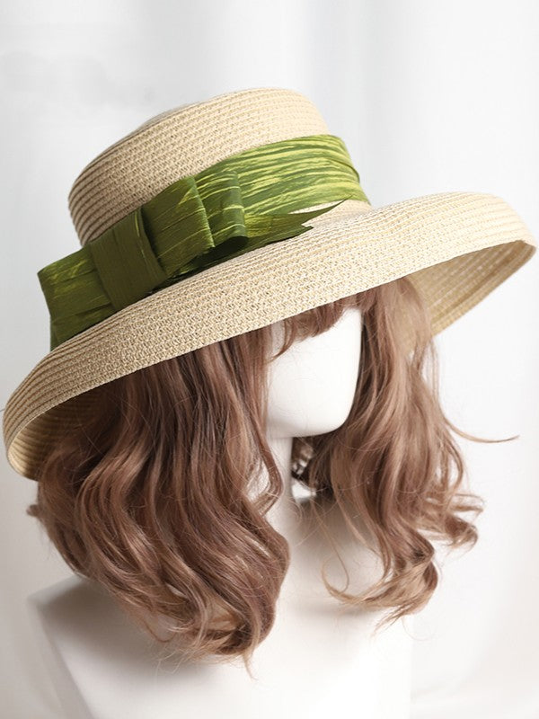 Wide-brim Satin Ribbon Options Hepburn-style 11 Lolita Color Straw Hat