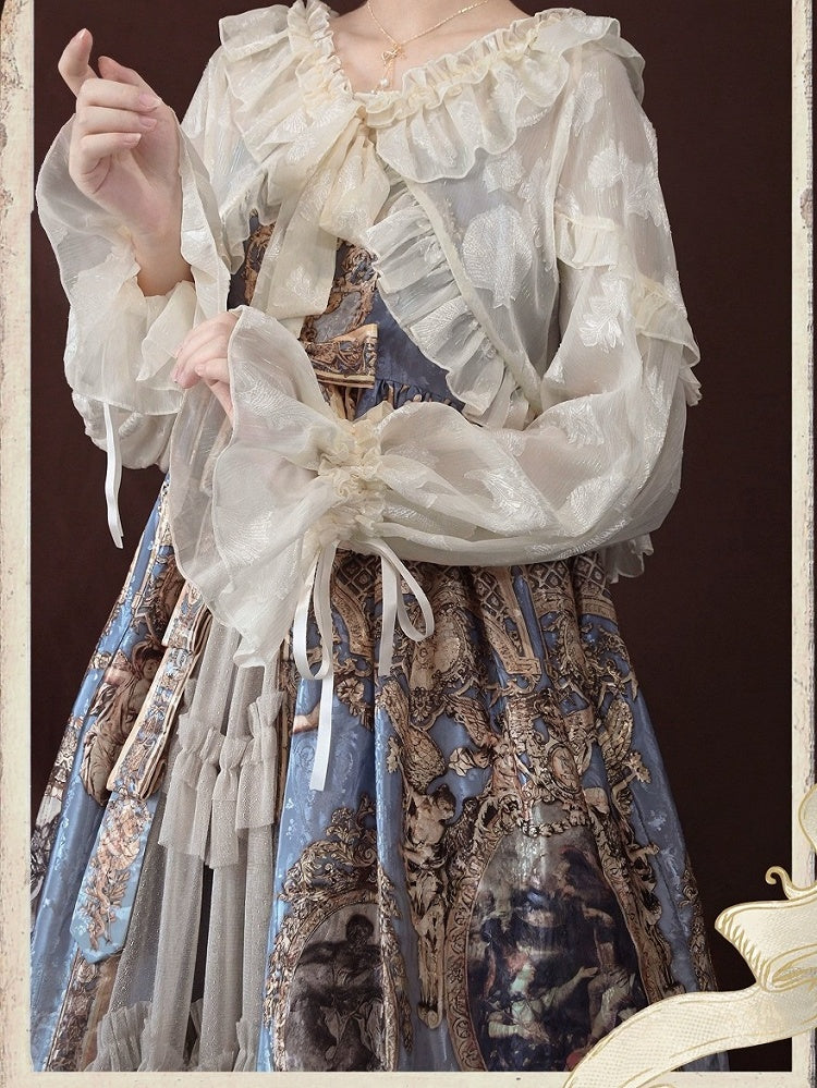 Beige Ruffle Trim Lolita Coat with Balloon Sleeves and Bows - Time Memory