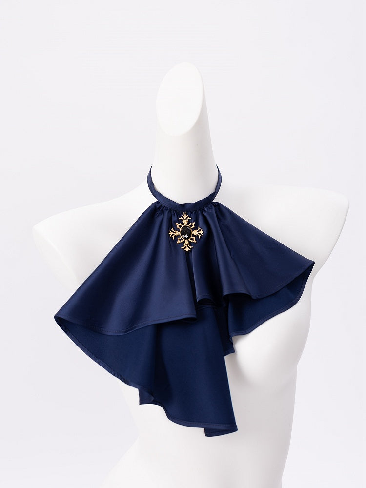 Royal Blue Pleated Bodice Shirt with Foldover Collar and Ruffle Cuffs - DevilInspired Exclusive Collection