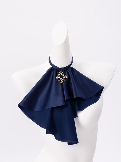 Royal Blue Pleated Bodice Shirt with Foldover Collar and Ruffle Cuffs - DevilInspired Exclusive Collection