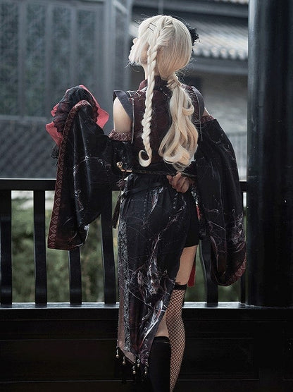 Dress Chest Vest Red - Corset cutout Asymmetrical with Black