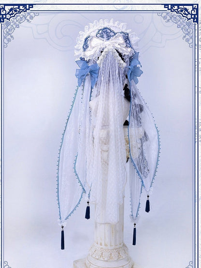 Lace-Trimmed Porcelain Bonnet for Lolita - Bramble Rose