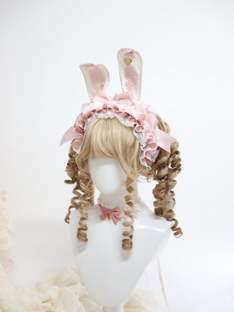 Bunny-Ear Bows Lace Pastel Pink Ruffled with KC Polka-Dot