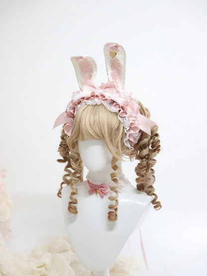 Bunny-Ear Bows Lace Pastel Pink Ruffled with KC Polka-Dot