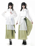Style Green Cheongsam Elastic Waist Long Skirt with Waist Belt