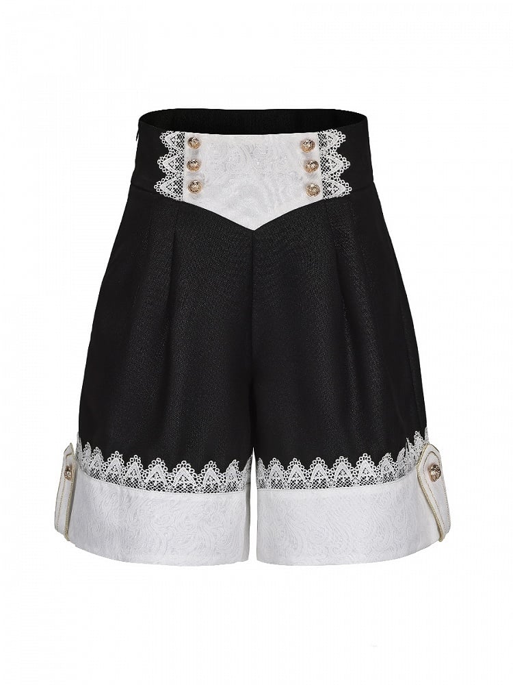 Ouji Lolita Gold Black High-Waisted Shorts Prince with Buttons