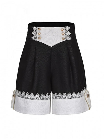 Ouji Lolita Gold Black High-Waisted Shorts Prince with Buttons