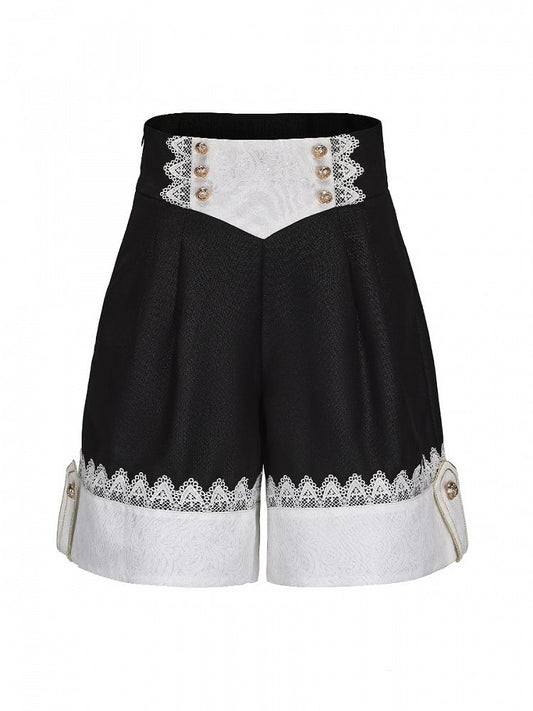 Ouji Lolita Gold Black High-Waisted Shorts Prince with Buttons