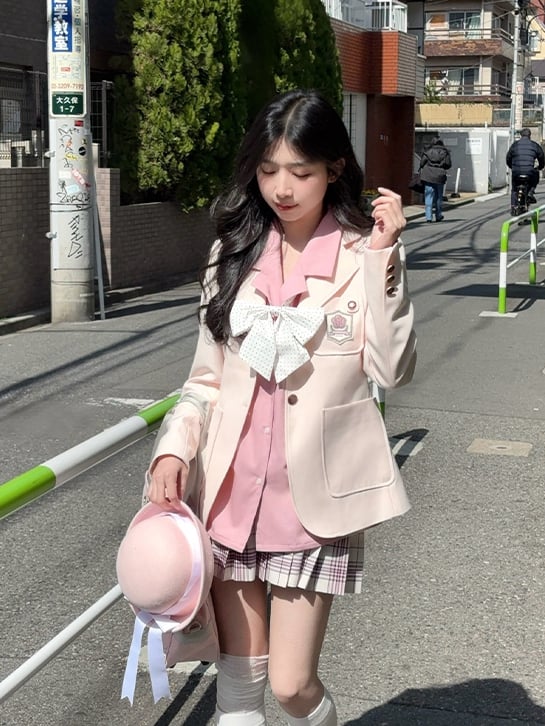 Stil Reverskragen Grün/Rosa/Weiß JK Uniform Shirt Preppy