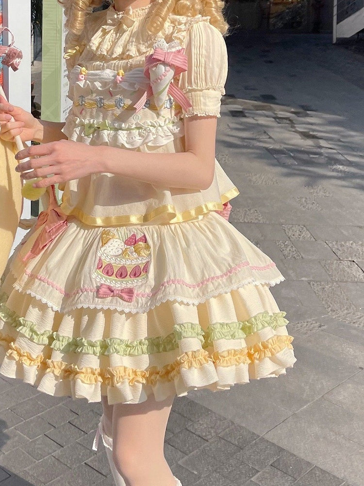 Pullover Kuchen Erdbeerrock Pastellfarbe Sommer Creme Stickerei Sweet Lolita
