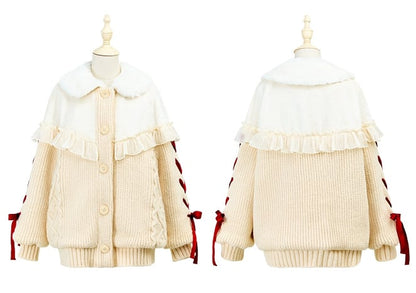 Plüsch-Cardigan, cremefarben, winterweiß, gemütlicher Kragenpullover