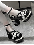 Black Toe High - Shoes Design Platform Heel Crisscross Block Round