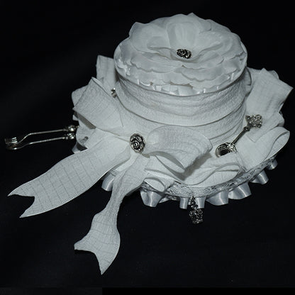 Trim And Decorated Lace Crown White Fork Hat Mini Bowknot Design Scoop