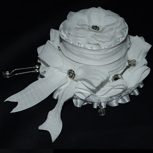 Trim And Decorated Lace Crown White Fork Hat Mini Bowknot Design Scoop