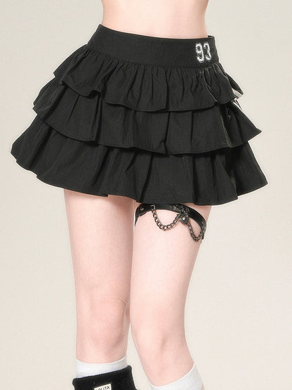 ティアードスカート ブラック グラマラス 裏地付き