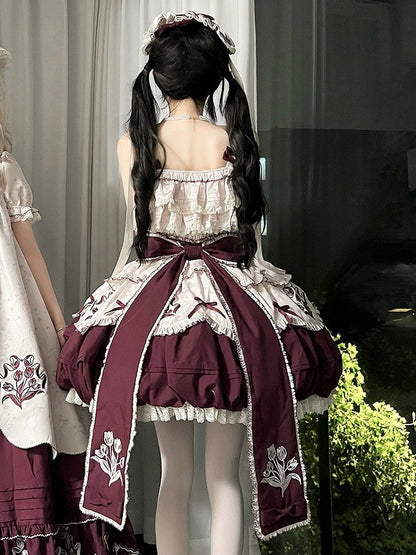 Tulip Floral Delicate Picot Trim Bowknot Train - Whispering Roses