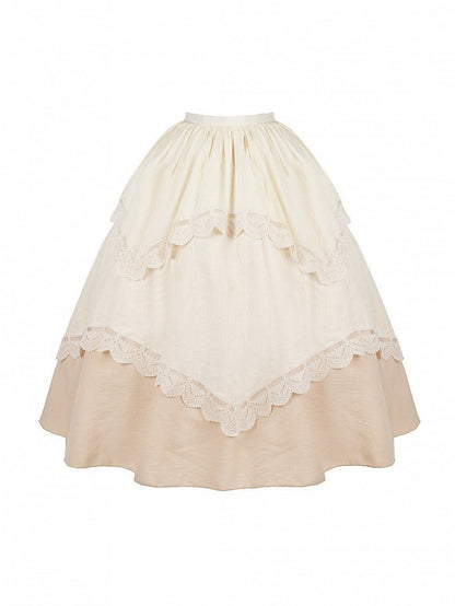 Beige Irregular Lace High-Waist Pleated Skirt - With PUJI