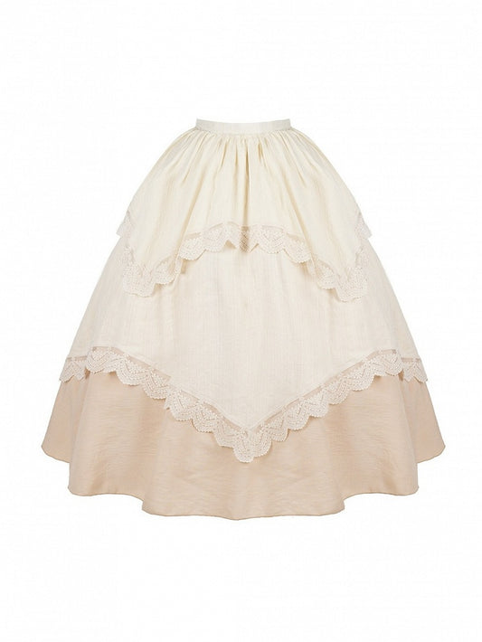Beige Irregular Lace High-Waist Pleated Skirt - With PUJI