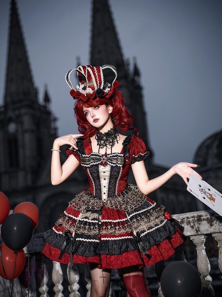 Gothic Lolita Queen of Hearts Dress with Jacquard & Embroidery Detail - Dream Magic Box