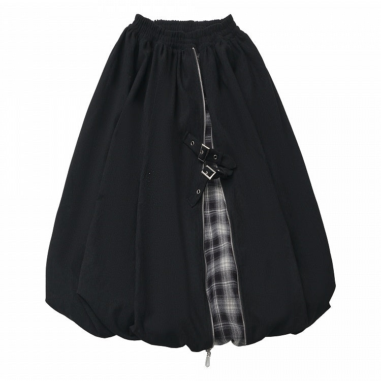 Patchwork and Tea Black Buckle with Bubble Detail Length Plaid Strap Skirt