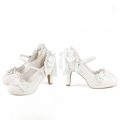 Ruffles Bow Elegant - White at Heel Shoes Top Trim High